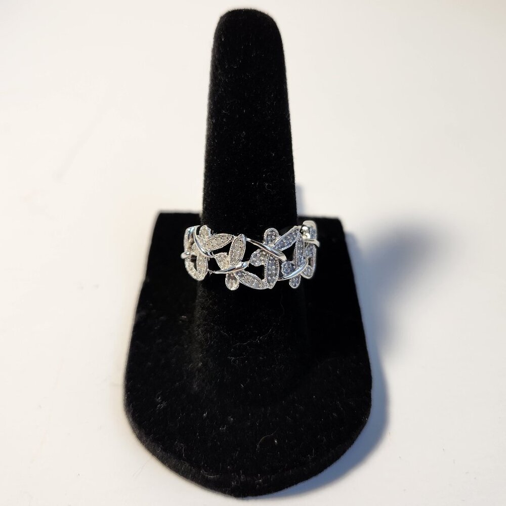 Diamond .15 ctw Round Rhodium Sterling Silver Butterfly Band Ring Sz 7